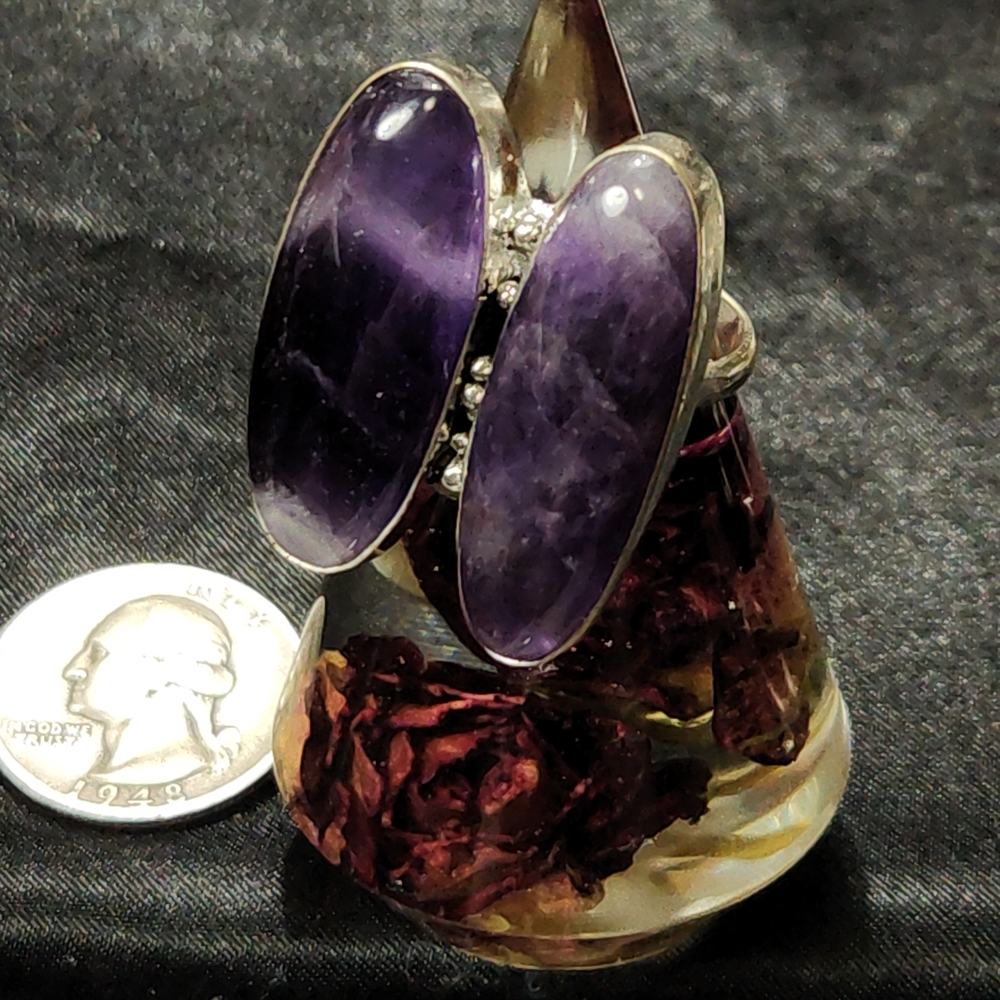 ~SIZE 9 1/2~ Elegant, Boho-Chic, 2- Stone, Purple Amethyst Women's Ring - Picture 4 of 5